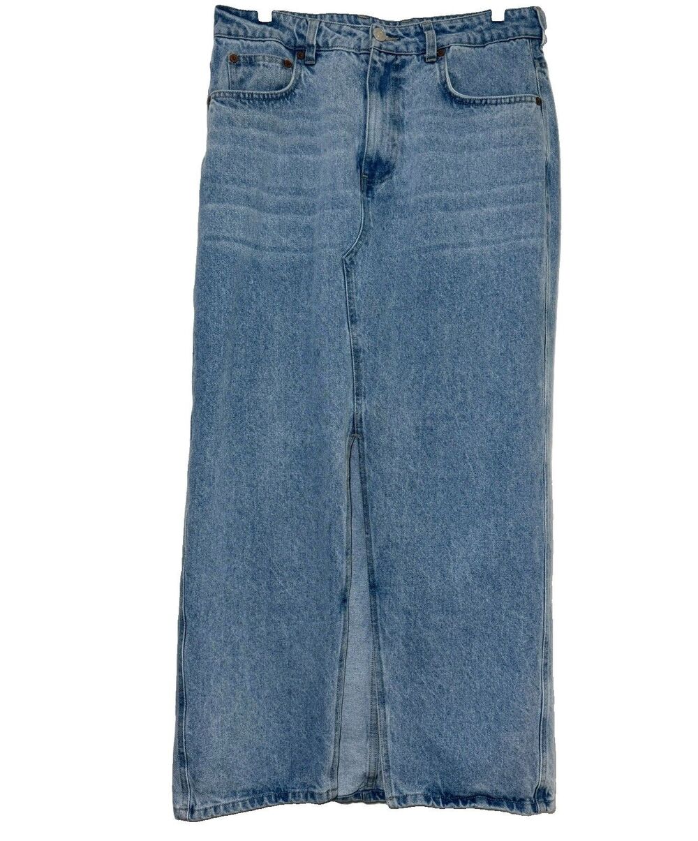 Industry Women’s Size 10 Light Wash Denim Maxi Skirt Front Slit 100% Cotton